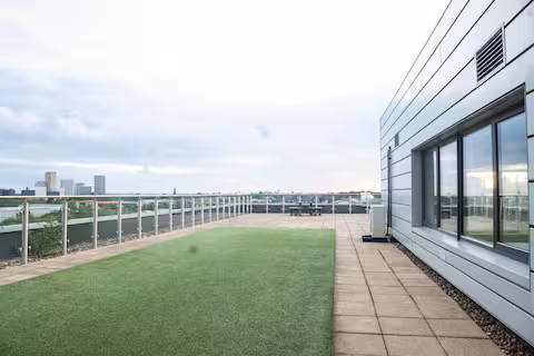 Rooftop terrace with skyline views at the Manchester building